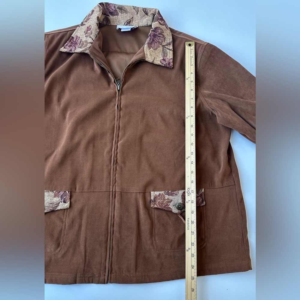 Vintage Susan Graver Brown Floral Zip Front Unique Tapestry Jacket Women’s XL - Picture 5 of 5